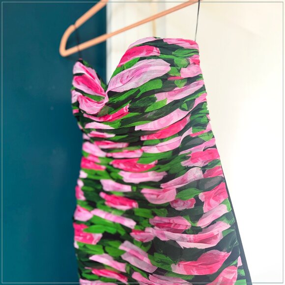 $3990 Carolina Herrera Gathered Floral Silk Strapless Runway Midi Dress - Picture 10 of 12